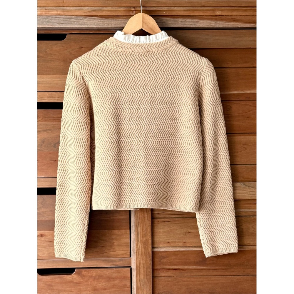 NWT Ann Taylor Women's Size M Chevron Stitch Ruffle Neck Sweater Jacket - Picture 3 of 6